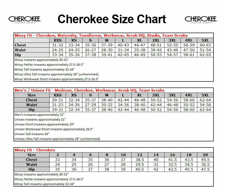 Size Charts – Meridy's Uniforms